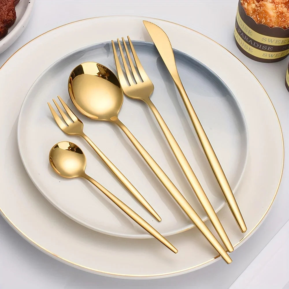 Dinnerware Luxe Golden Stainless Cutlery Set 60-Piece Gift Box