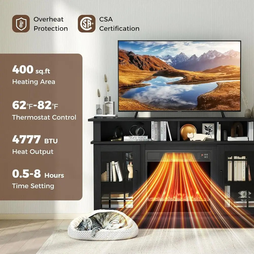 RBXC TV Stand With Electric Fireplace And LED Lighting