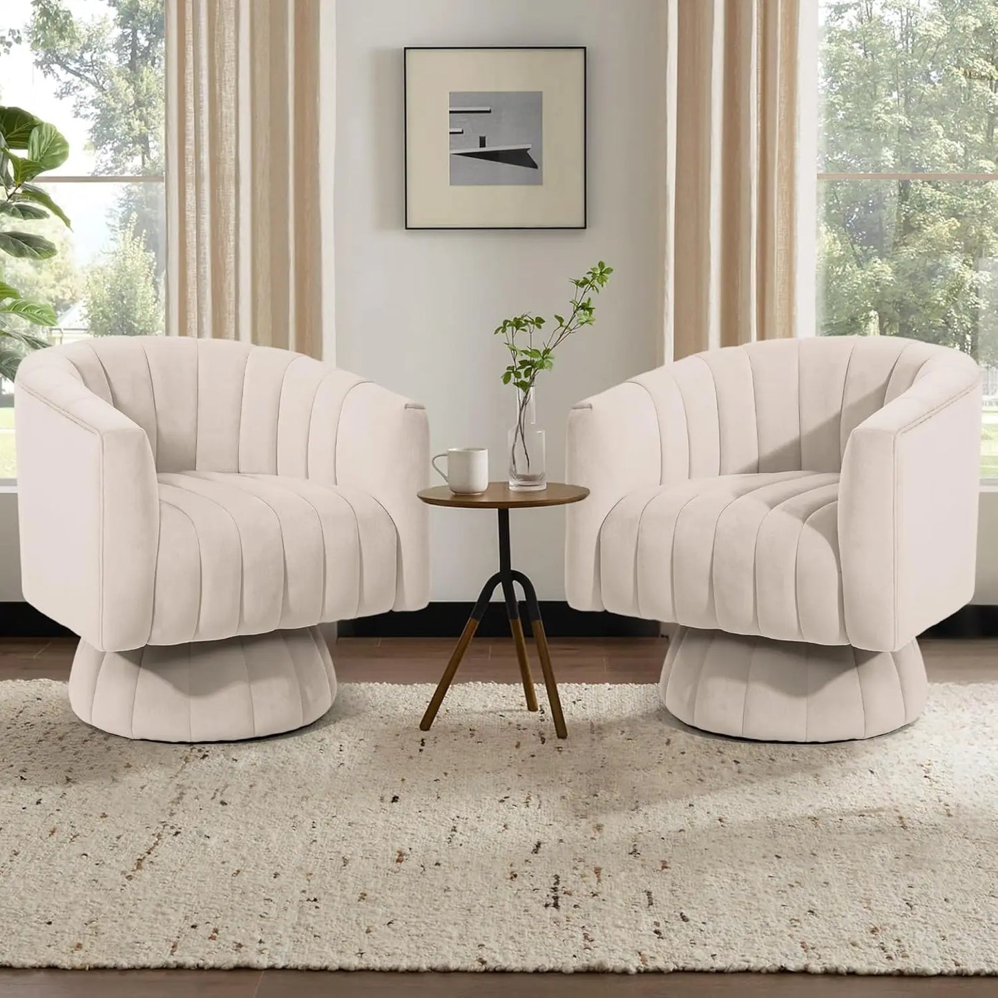 Velvet Tufted 360 Degree Swivel Accent Chairs Set of 2