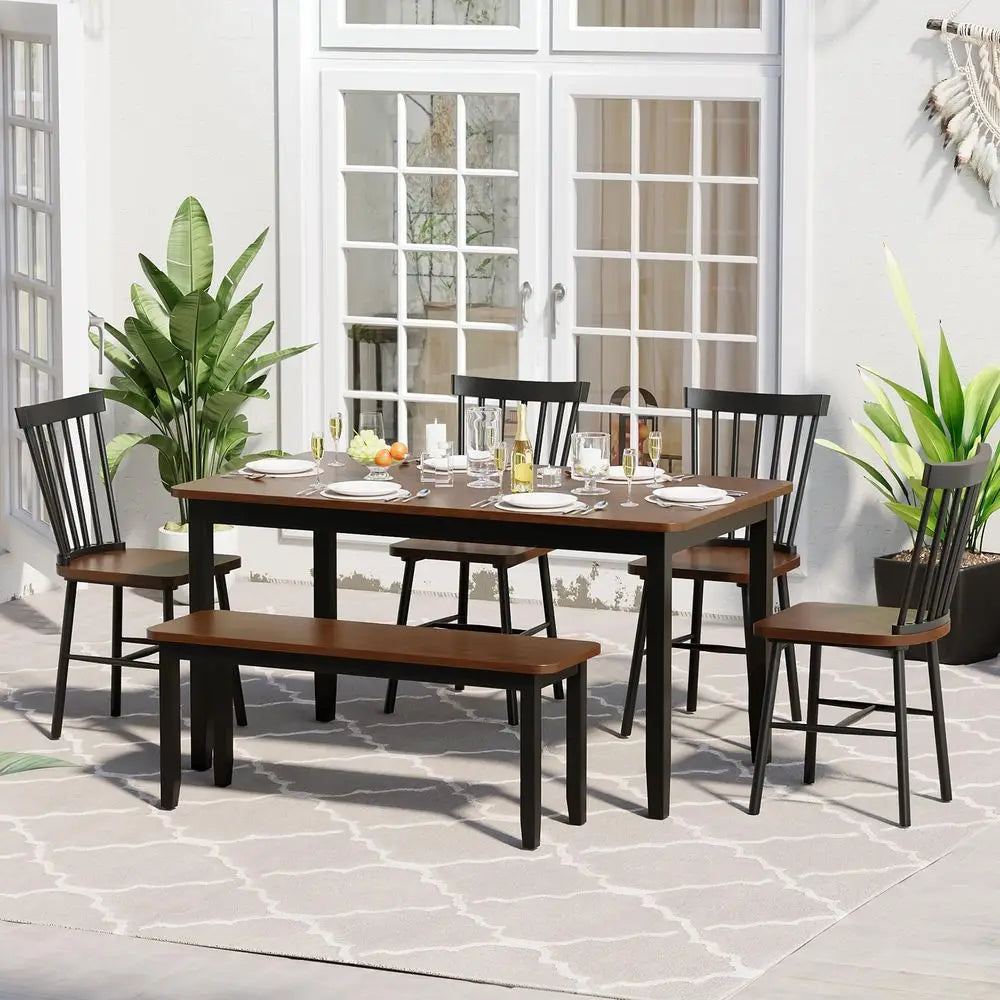 Crafted Solid Wood Dining Table Set With Windsor Chairs