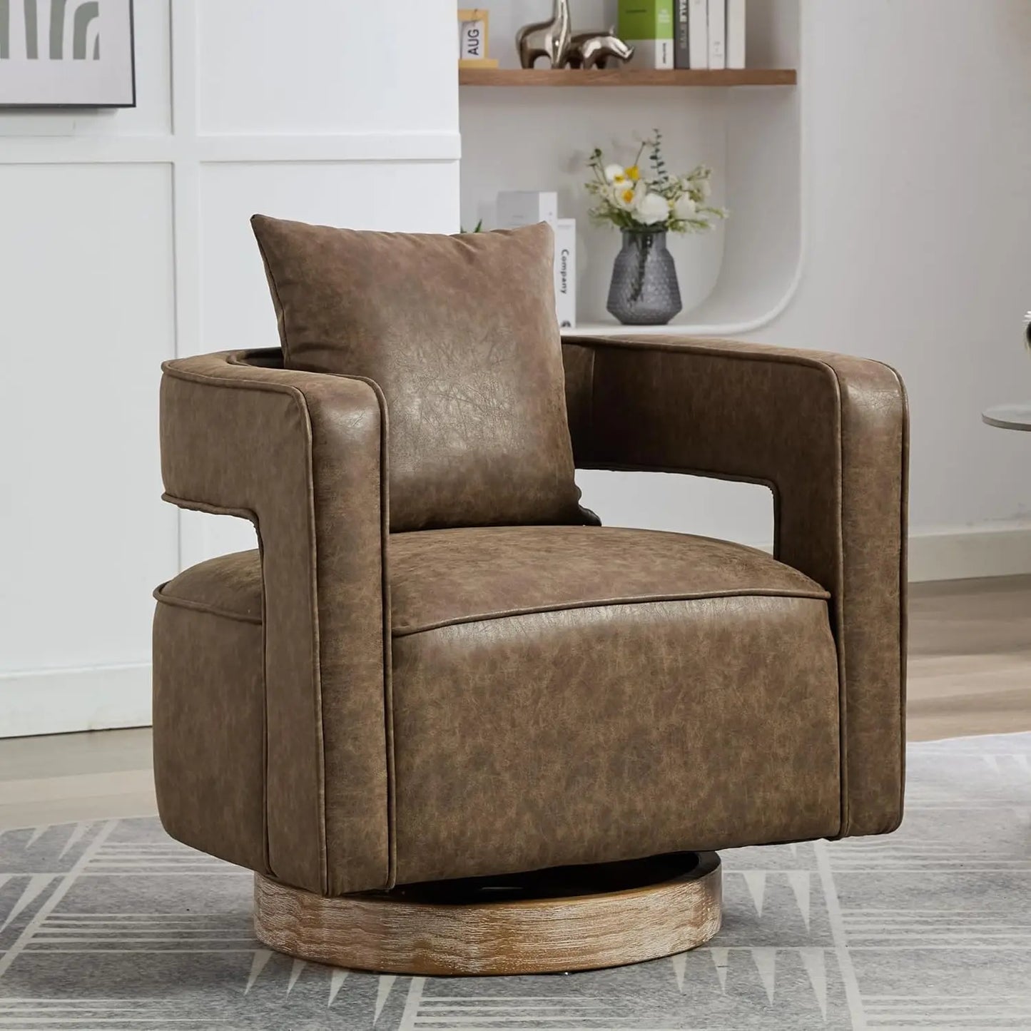 Upholstered Swivel Accent Chair Set of 2 Linen Barrel Chairs