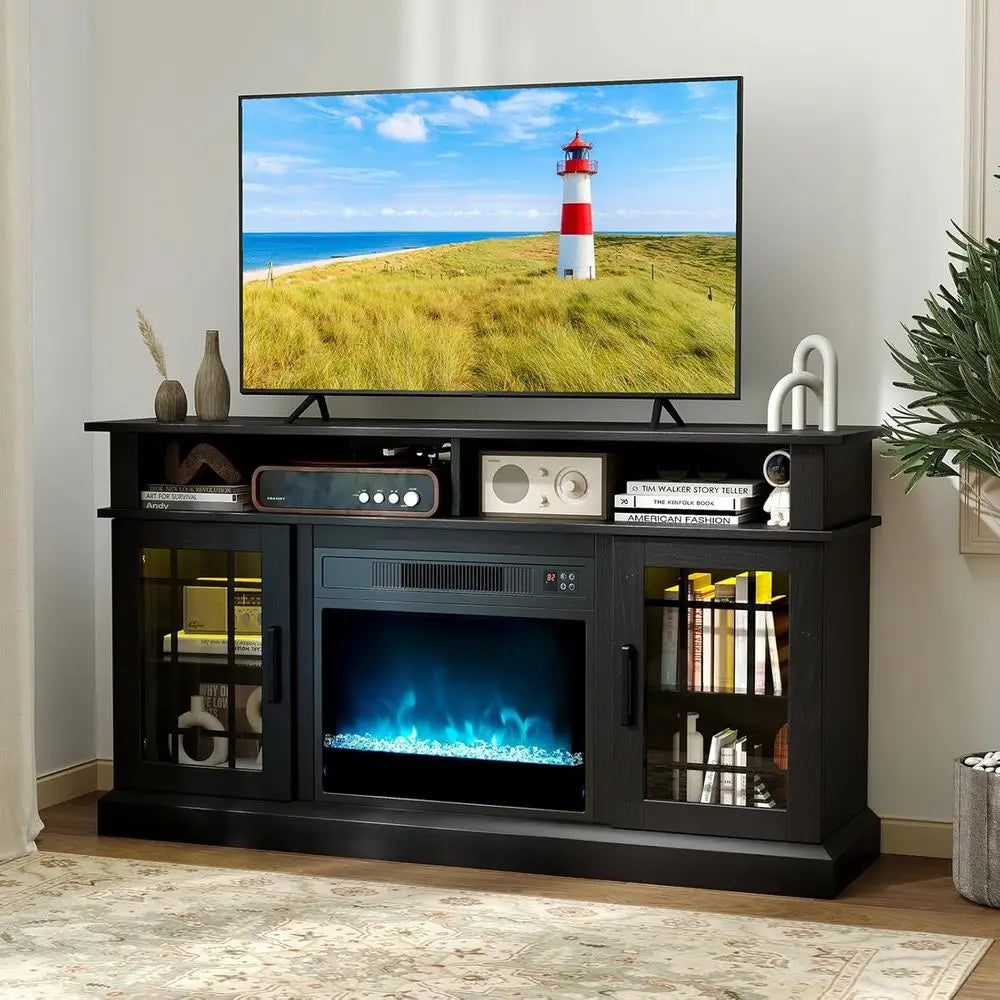 RBXC TV Stand With Electric Fireplace And LED Lighting