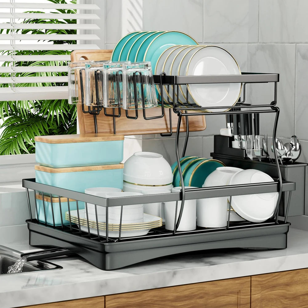 Large Two-Tier Dish Drying Rack for Kitchen Countertop