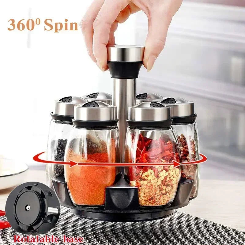 Glass Spice Jar Set Rack For Seasoning Salt Sugar Pepper