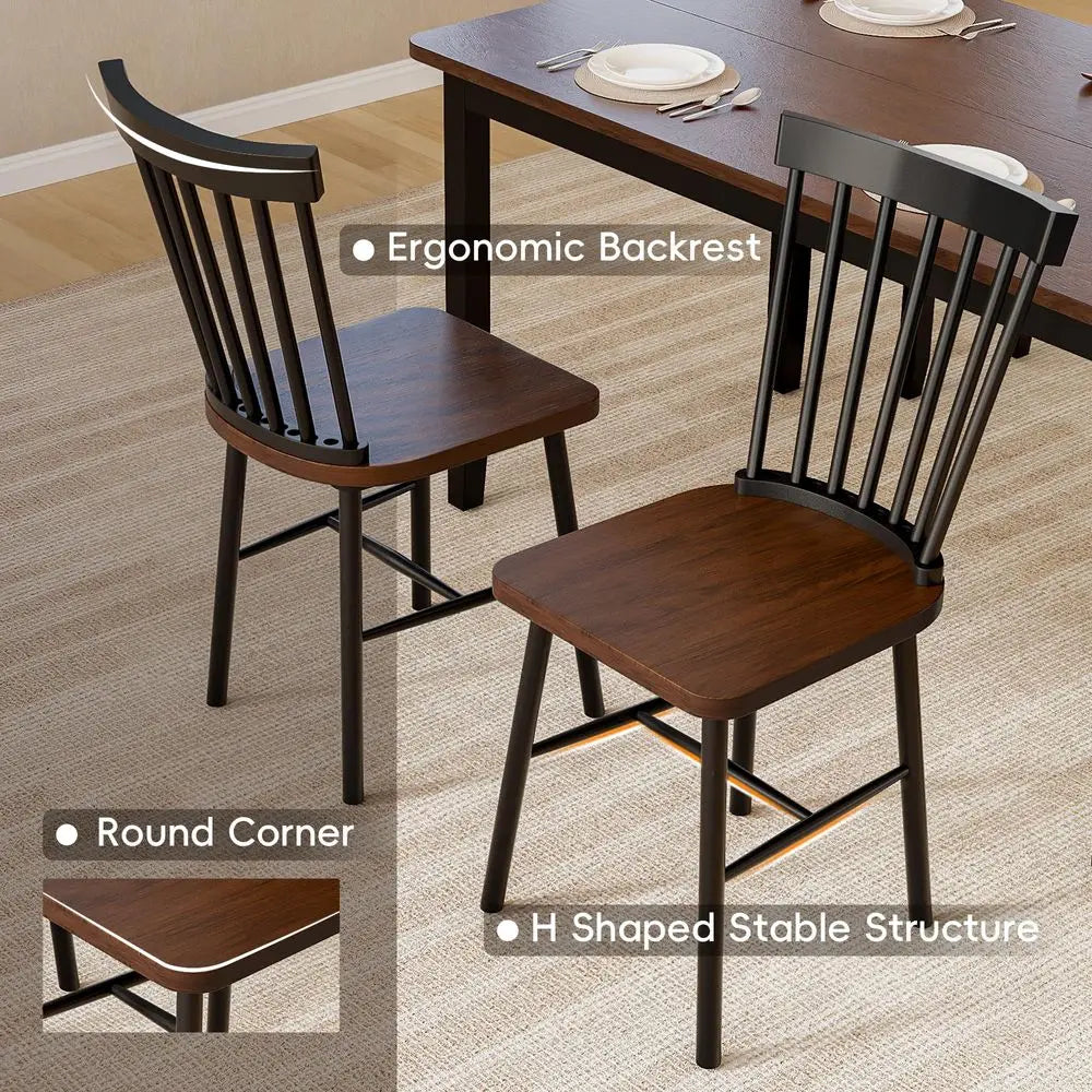 Crafted Solid Wood Dining Table Set With Windsor Chairs