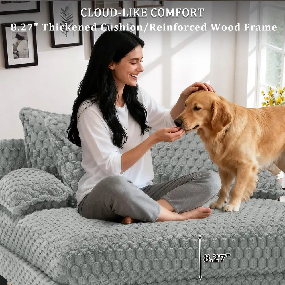 Fur Chaise Lounge Indoor With Adjustable Backrest And Lumbar Pillows