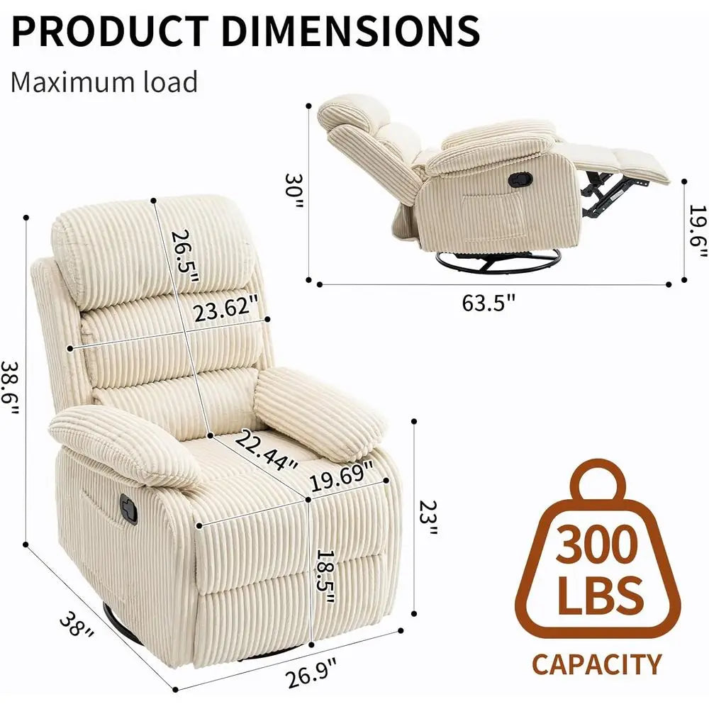 360 Degree Swivel Rocking Recliner With Side Pocket